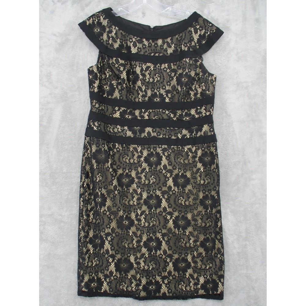Adrianna‎ Papell Dress 14 Petite Floral Lace Whimsigoth Romantic Dark Coquette